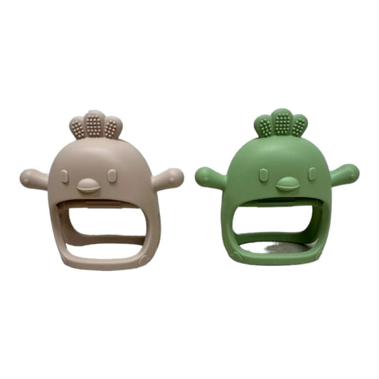 2 Packs Baby Teething Toy Silicone Teething Mitten Green and Tan