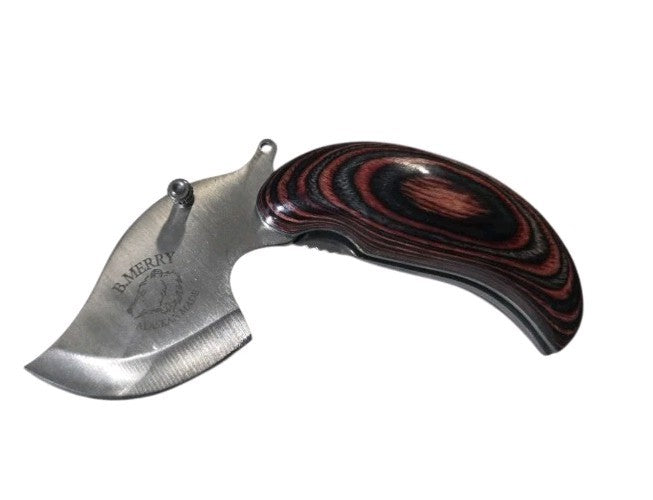 B. Merry Folding Pocket Ulu Knife Dymond Wood Handle Alaskan Made USA