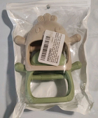 2 Packs Baby Teething Toy Silicone Teething Mitten Green and Tan