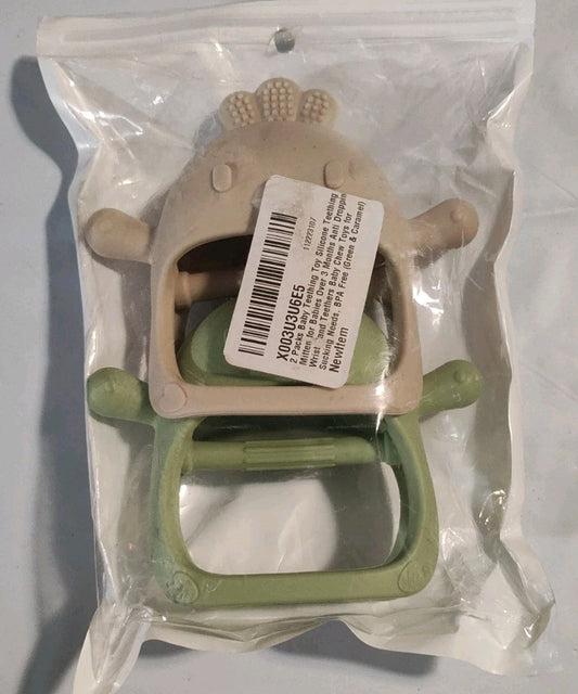 2 Packs Baby Teething Toy Silicone Teething Mitten Green and Tan