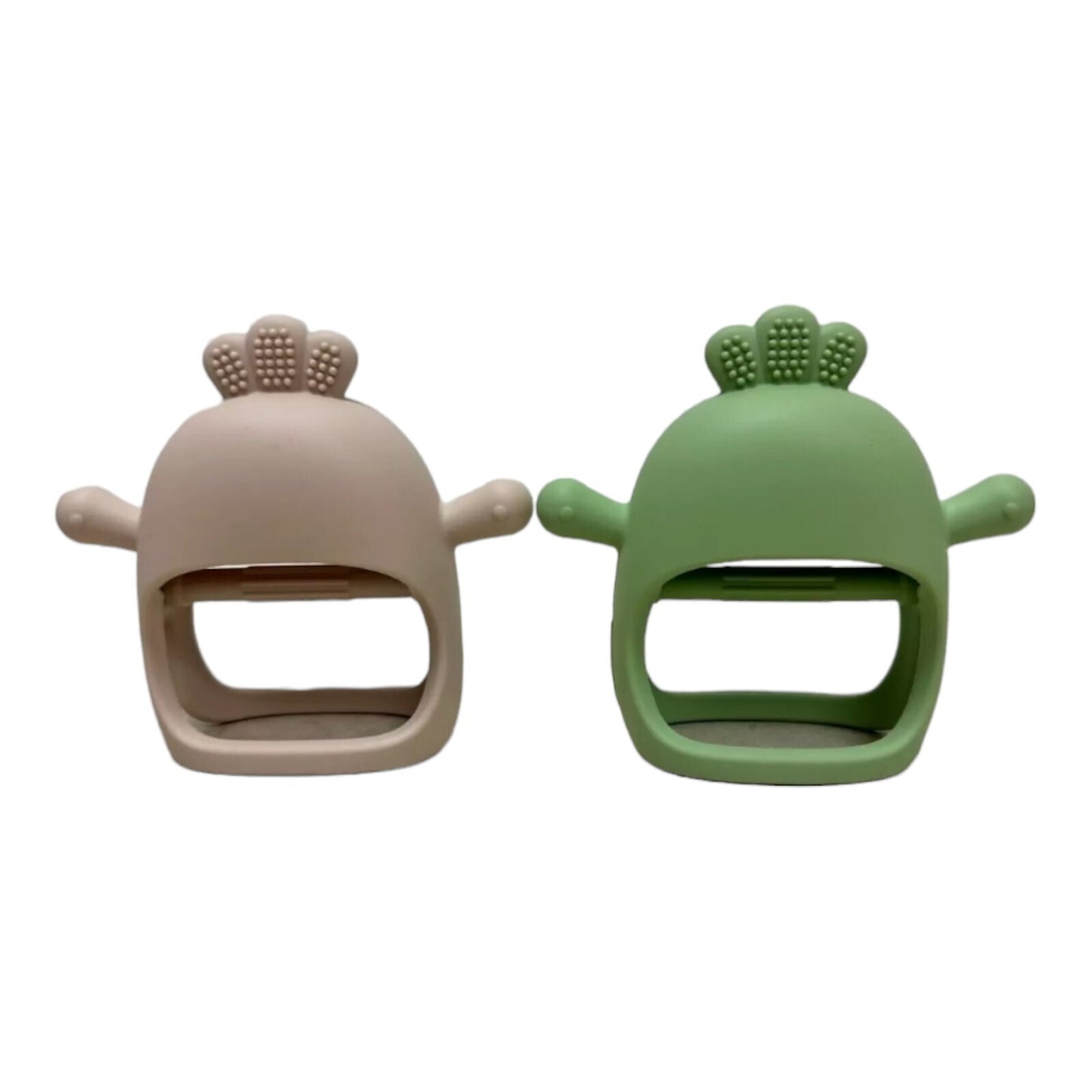 2 Packs Baby Teething Toy Silicone Teething Mitten Green and Tan